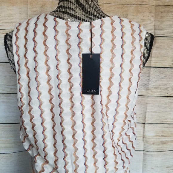 NWT Greylin cream rainbow stitched dress large - Picture 6 of 8